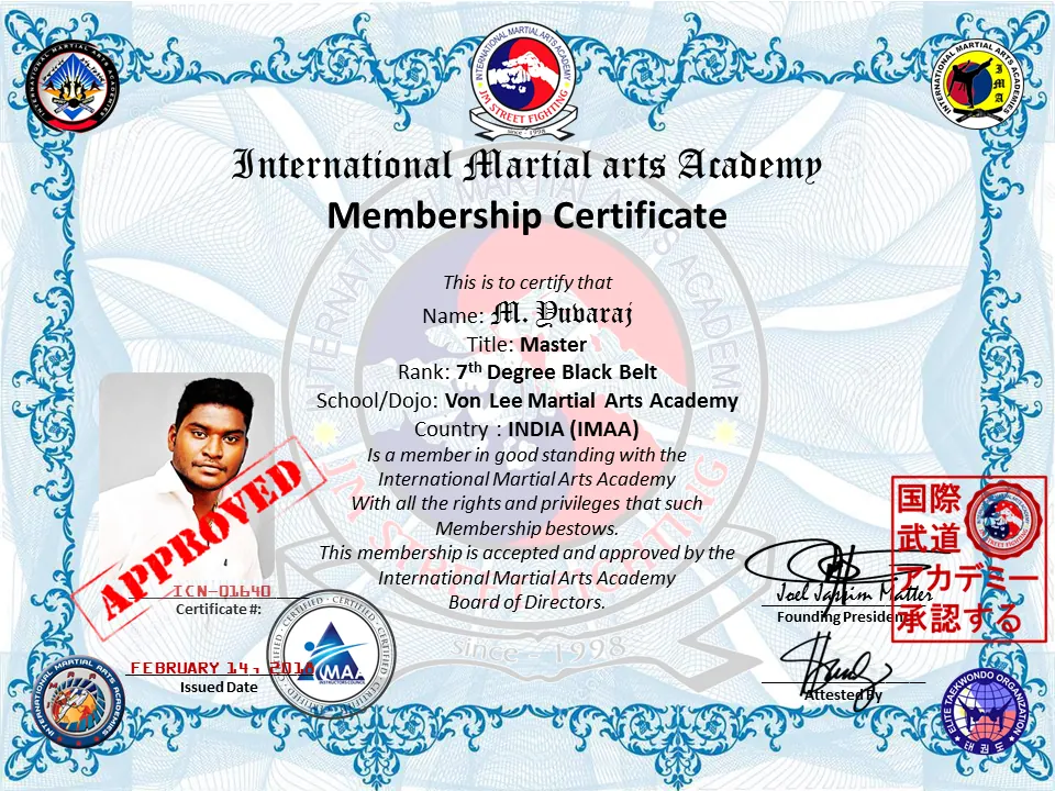 Vonlee Martial Arts Academy award and certification 3